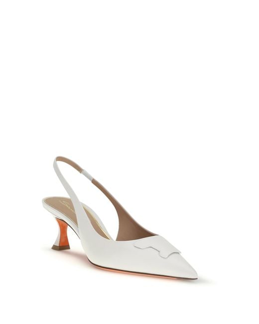 Santoni White Slingback Pumps Taylor Calf Leather