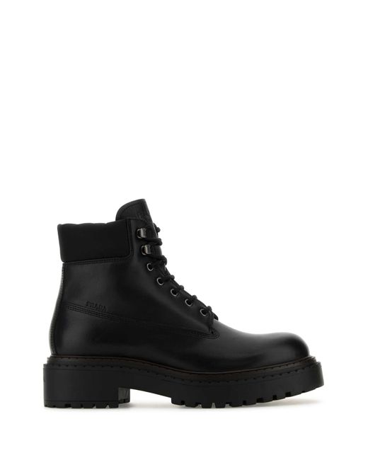 Prada Black Leather Ankle Boots for men