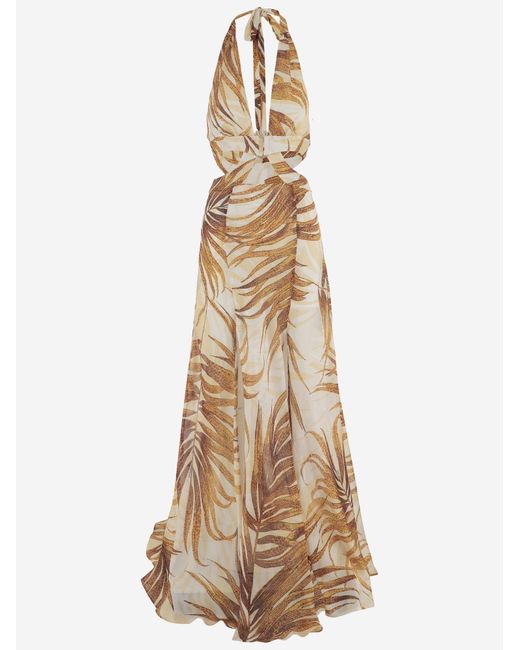 Just Cavalli Natural Tropical Print Long Dress Polyester