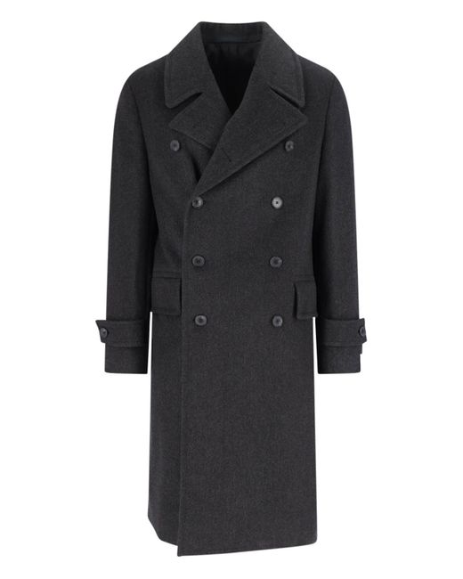 Caruso Black Double-Breasted Wool Coat for men