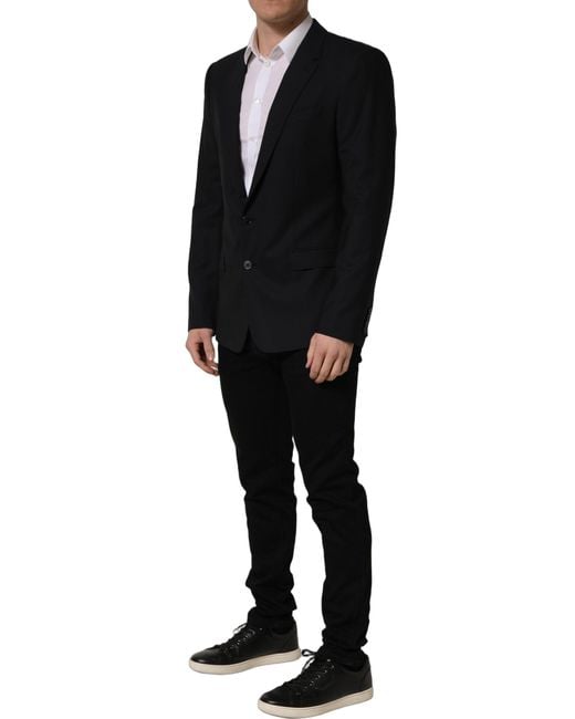 Dolce & Gabbana Black Wool Single Breasted Blazer Jacket Virgin Elastane Clothing for men