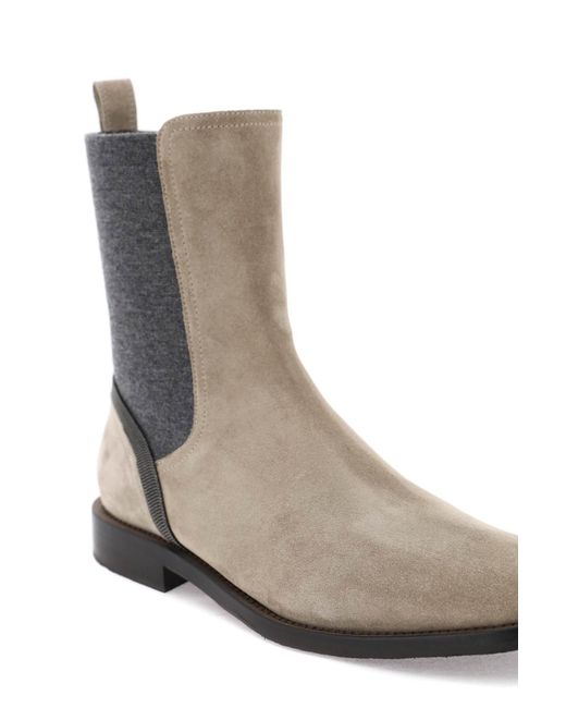 Brunello Cucinelli Brown Monili Bead-embellished Suede Chelsea Boots