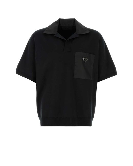 Prada Black Wool Polo Shirt for men