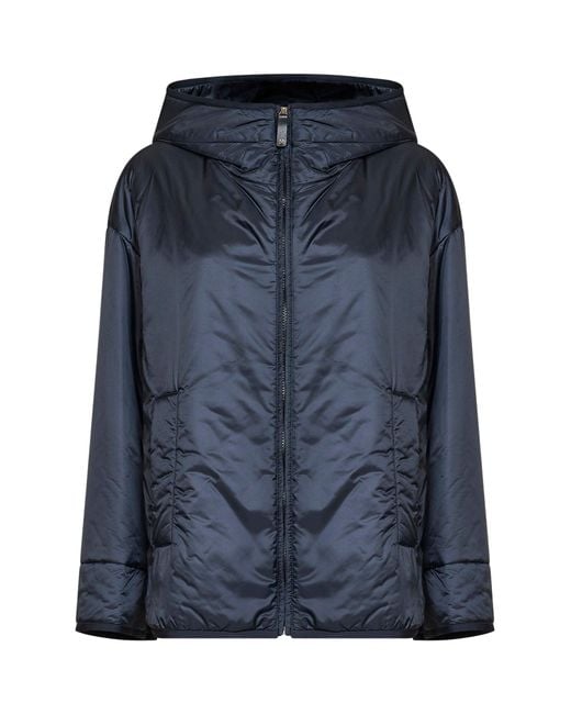 Max Mara Blue Hooded Puffer Jacket Midnight Polyester