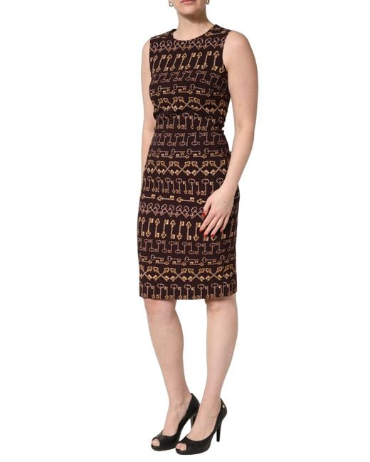Dolce & Gabbana Brown Keys Fitted Sheath Knee Length Dress