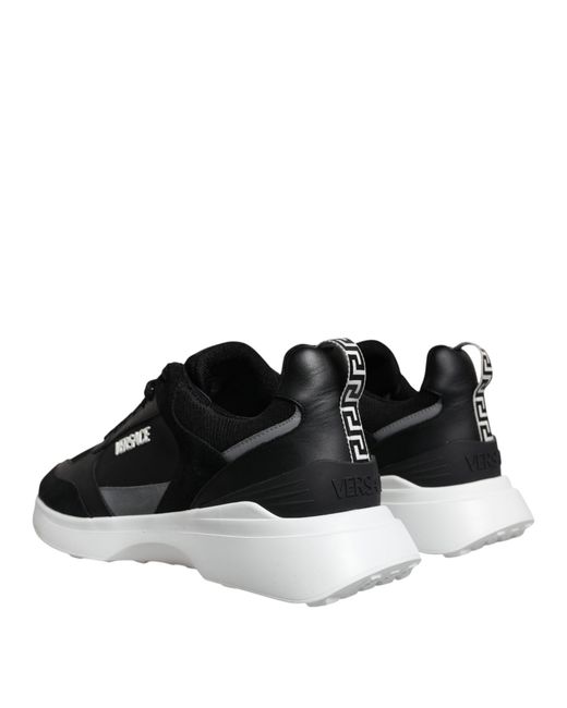 Versace Black Canvas Quad Fabric Medusa Low Top Sneaker Shoes for men