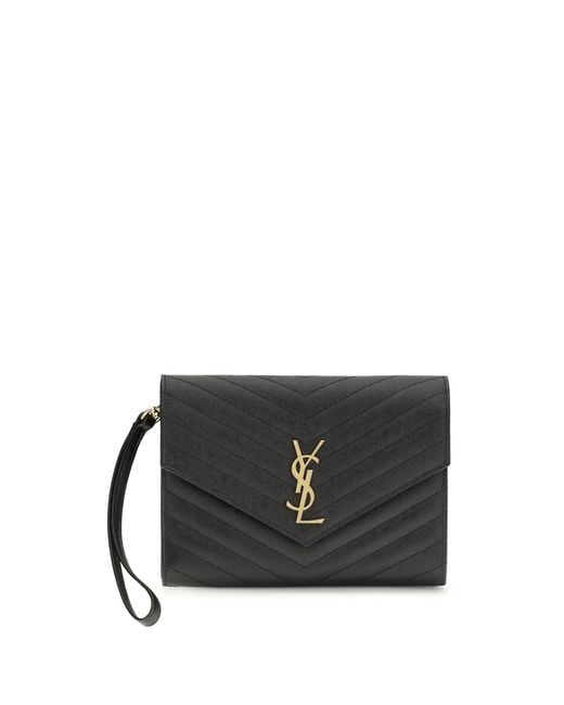 Saint Laurent Black Leather Clutch Calf Make Up Bags