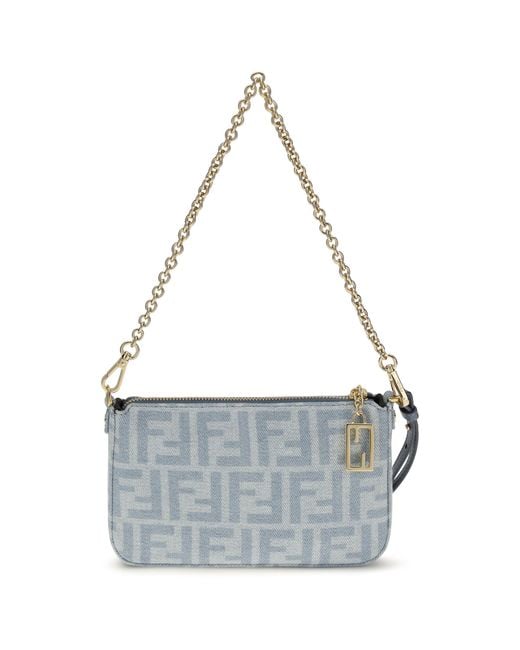 Fendi White Denim Baguette Clutch Ch+Ceruleo+Os Cotton Clutches