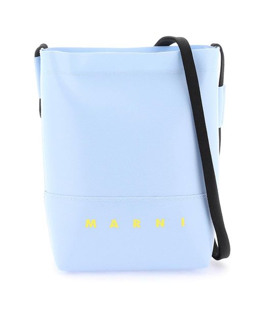 Marni Blue Logo-Printed Zipped Shoulder Bag