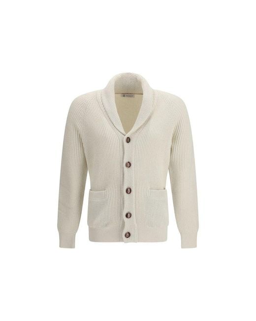 Brunello Cucinelli White Beige Cotton Cardigan for men