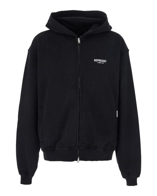 Represent Blue Zip Hoodie With Logo On Front And Back For Cotton Sweatshirts for men