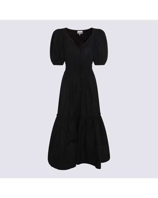 Ganni Black Cotton Maxi Dress