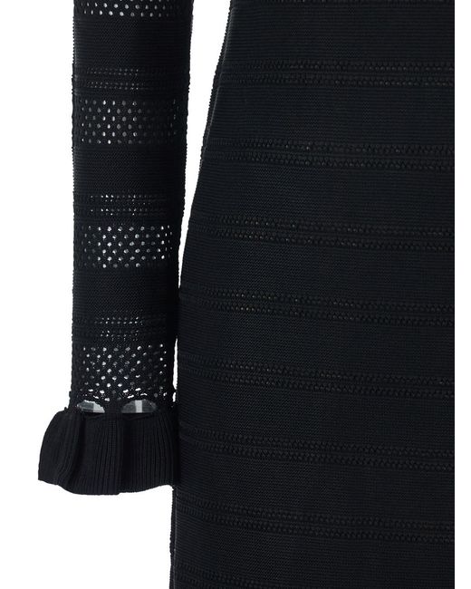 Twinset Black Long Dress With Ruffles And Perforated Design Viscose Polyamide