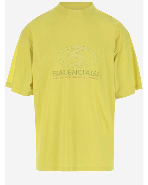 Balenciaga Yellow Cotton Surfer T-shirt With Logo for men