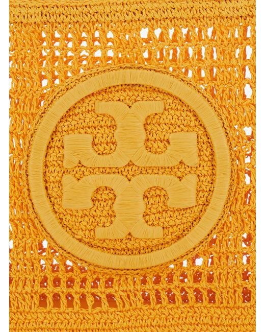 Tory Burch Orange Ella Small Rafia Tote