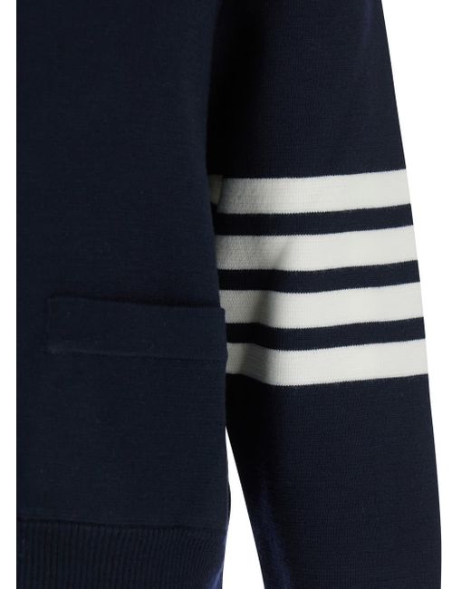 Thom Browne Blue Cardigan With V Neck And Striped Detail On The Sleeve for men