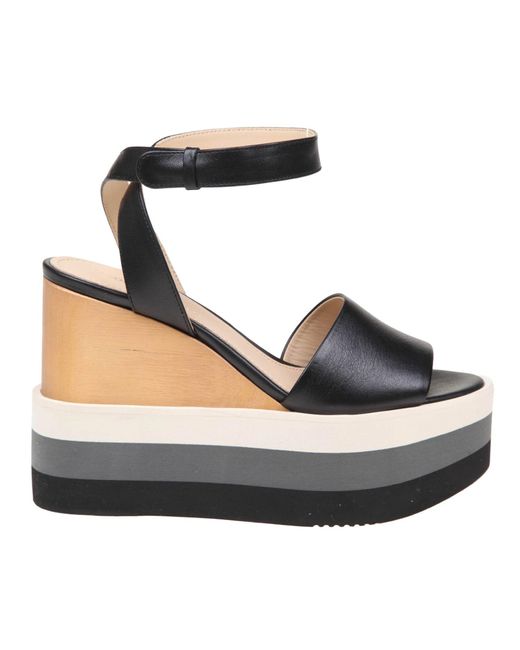 Paloma Barceló Black Leather Sandal With Wedge