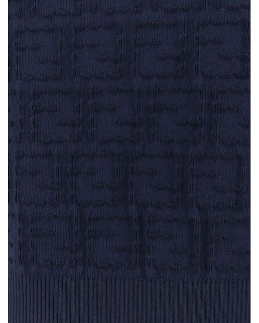 Fendi Blue Ff Cotton Blend Sweater for men