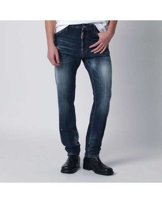 DSquared² Blue Washed Teddy Jeans With Paint Splatters for men