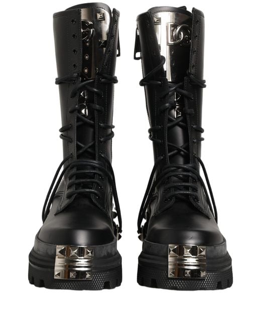 Dolce & Gabbana Black Stud Platform Combat High Boots Shoes Leather for men
