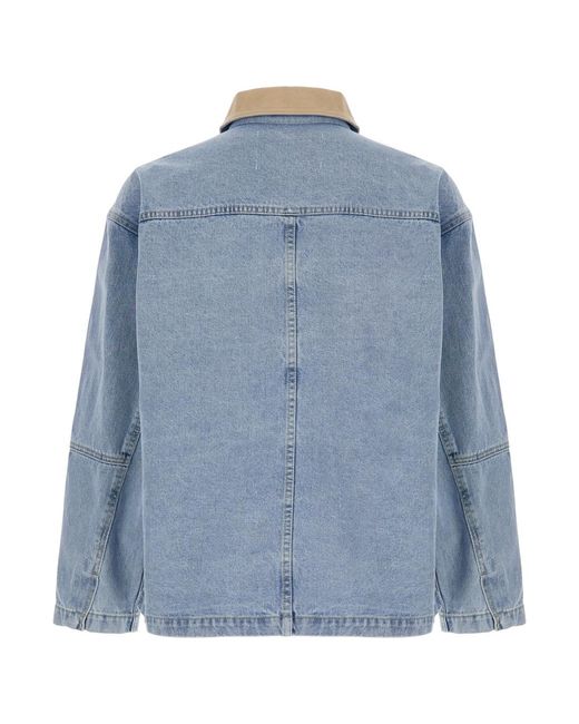 DUNST Blue Jacket With Contrast Collar And Patch Pockets On The Chest for men