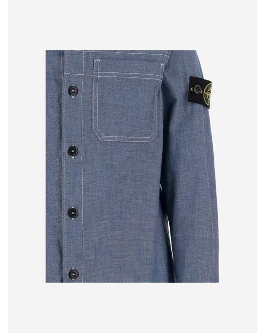 Stone Island Blue Shirt Cotton Denim Blouses And