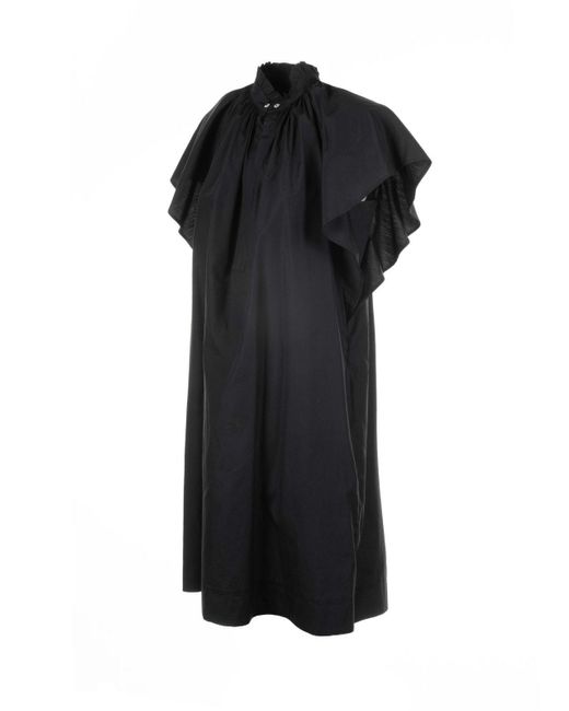 Max Mara Studio Black Ruffled Short-sleeved Dress