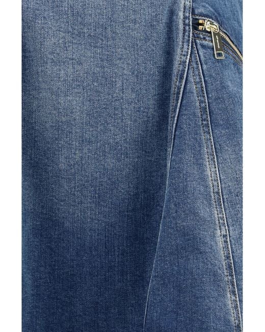 Self-Portrait Blue Denim Flared Mini Dress Cotton; Elastane