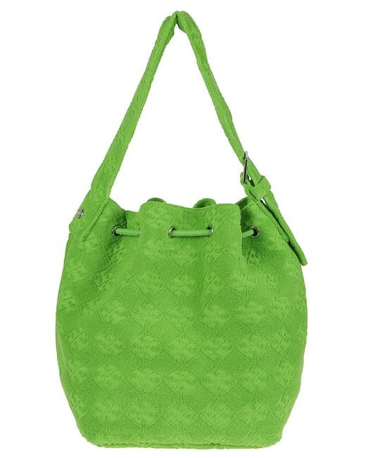 Tory Burch Green T Monogram Terry Oversized Bucket Bag