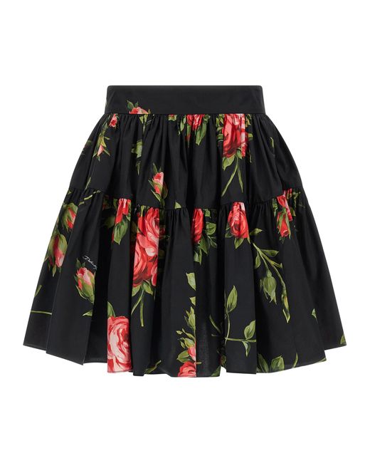 Dolce & Gabbana Red Bouquet Rose Skirt