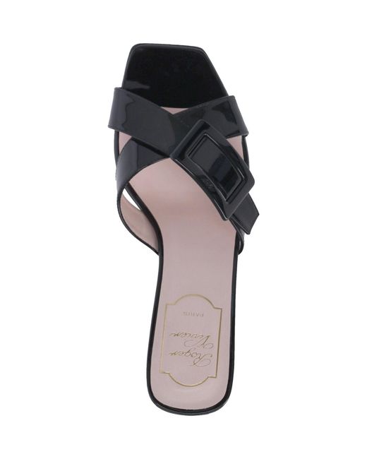 Roger Vivier Black Belle Vivier Leather Skyscraper Mules