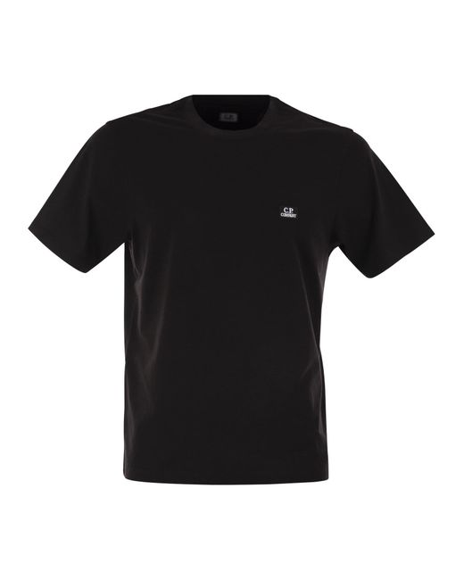 C P Company Black Cotton T-Shirt With Logo Patch for men