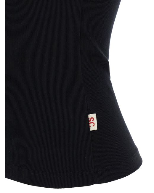 Semicouture Black Ribbed Tank Top With U Neckline