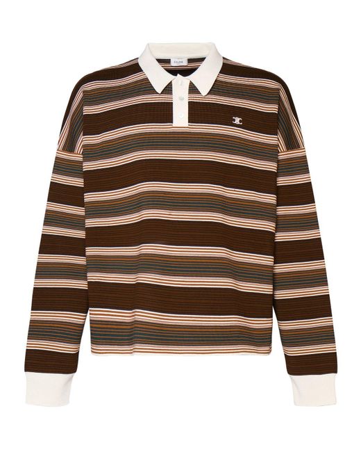 Céline Brown Logo-Embroidered Striped Polo Shirt for men