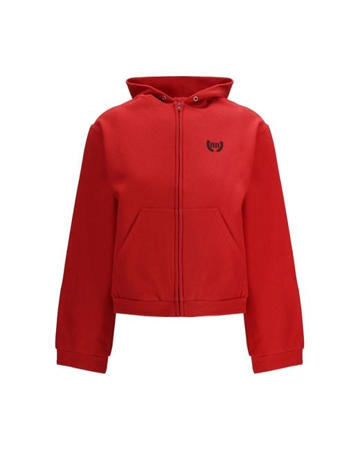 Balenciaga Red Laurel Classic Zip-Up Hoodie Cotton Sweatshirts
