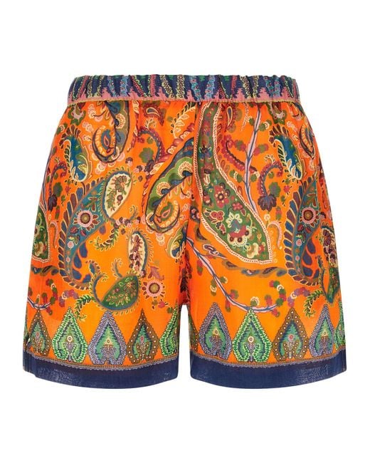 Etro Orange Ramie Shorts