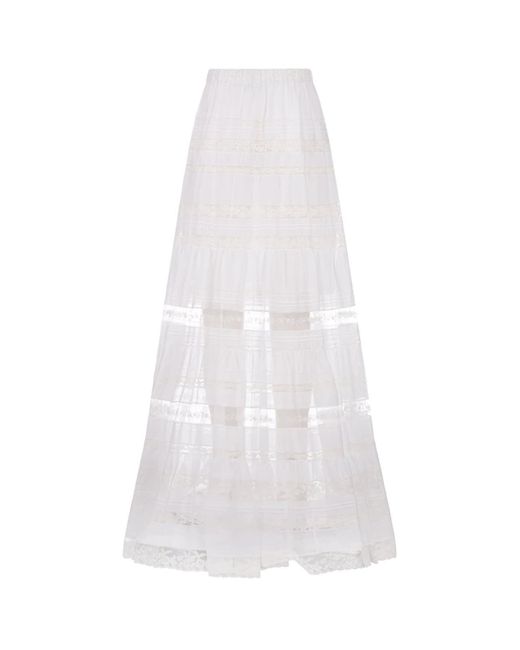 Ermanno Scervino White Long Ramiè Skirt With Valencienne Lace