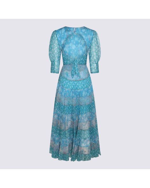 Rixo Havana Floral Blue Mix Viscose Agyness Dress