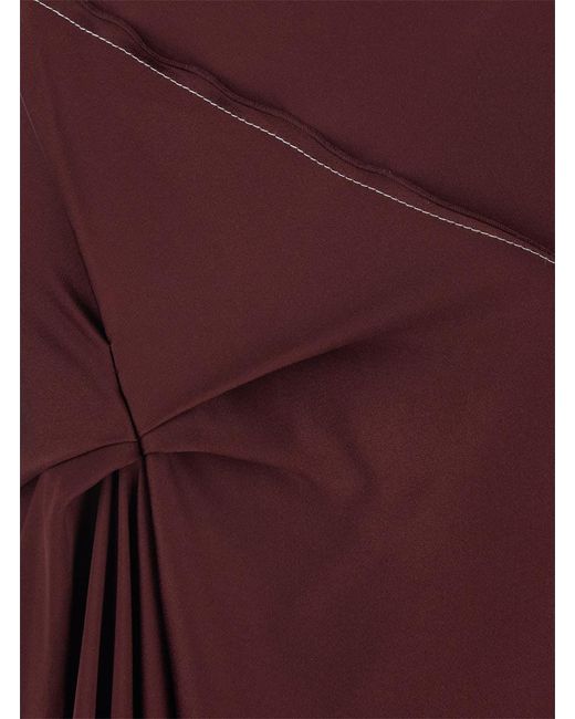 Victoria Beckham Purple Bordeaux Midi Dress With Draped Neckline And Asymmetric Hem
