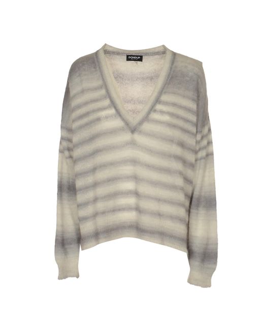 Dondup Natural V-Neck Stripe Dyed Sweater