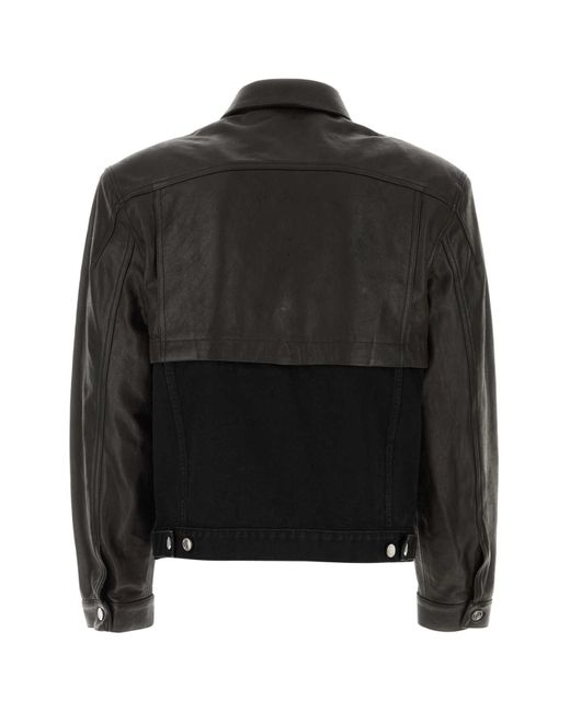 VTMNTS Black Two-Tone Denim And Leather Jacket for men
