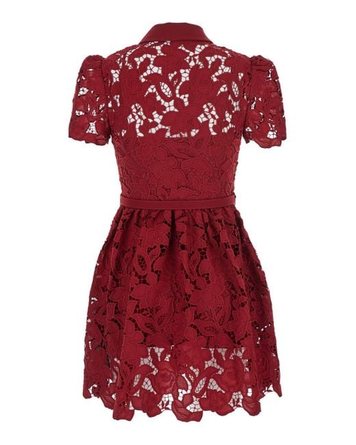 Self-Portrait Burgundy Lace Collared Mini Dress