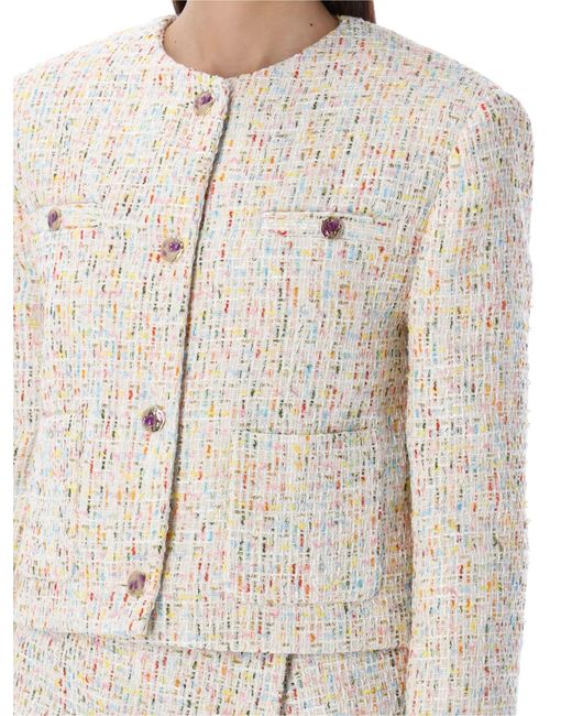 MSGM White Tweed Cropped Jacket