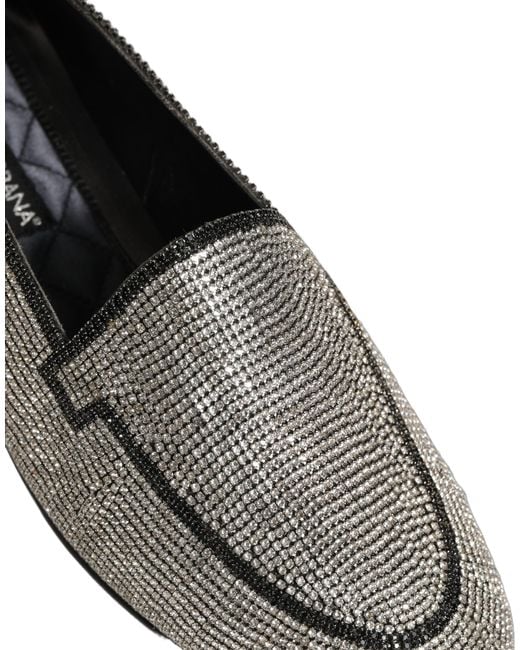 Dolce & Gabbana Black Crystal Embellished Loafers Shoes Leather for men