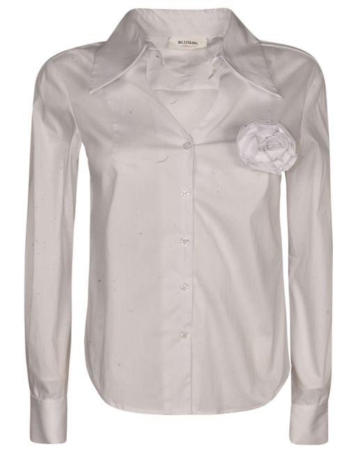 Blugirl Blumarine Gray Rose Applique Round Hem Shirt