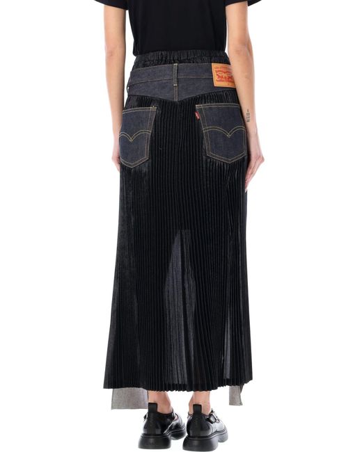 Junya Watanabe Blue Deconstructed Pleated Denim Skirt