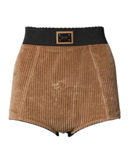 Dolce & Gabbana Brown Cotton High Waisted Hot Pants Shorts Cotton+Elastane+Polyamide