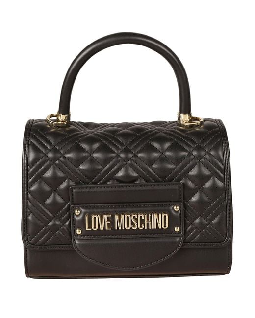 Love Moschino Black Top Handle Quilted Logo Shoulder Bag