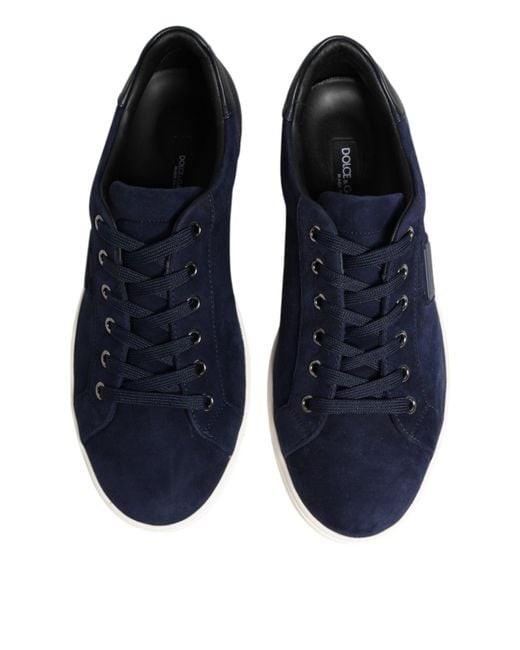 Dolce & Gabbana Blue Leather Suede Low Top Sneakers Shoes Goat for men