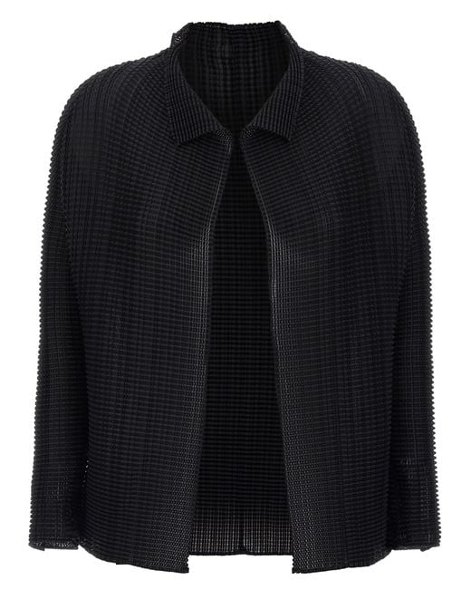 Issey Miyake Black Wooly Pleats-56 Cardigan